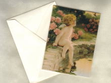 ヴィクトリア柄のちいさな封筒付カード　二つ折りカード　天使