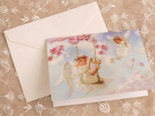 ヴィクトリア柄のちいさな封筒付カード　二つ折りカード　サンドラ・クック　ブランコの天使　ヴィクトリアンのステイショナリー