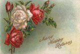 アンティーク・レプリカ・ポストカード　赤と白のバラ　＜薔薇のポストカード＞