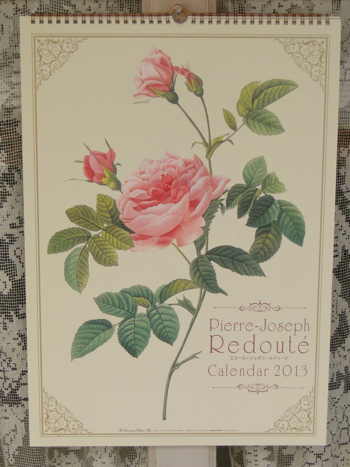 薔薇の雑貨＞2013年版 カレンダー＞ルドゥーテ・カレンダー＞ルドゥーテ、薔薇のボタニカルアート・・・・・スクエアーの迫力ある大きさのカレンダーです。＞515*363㎜