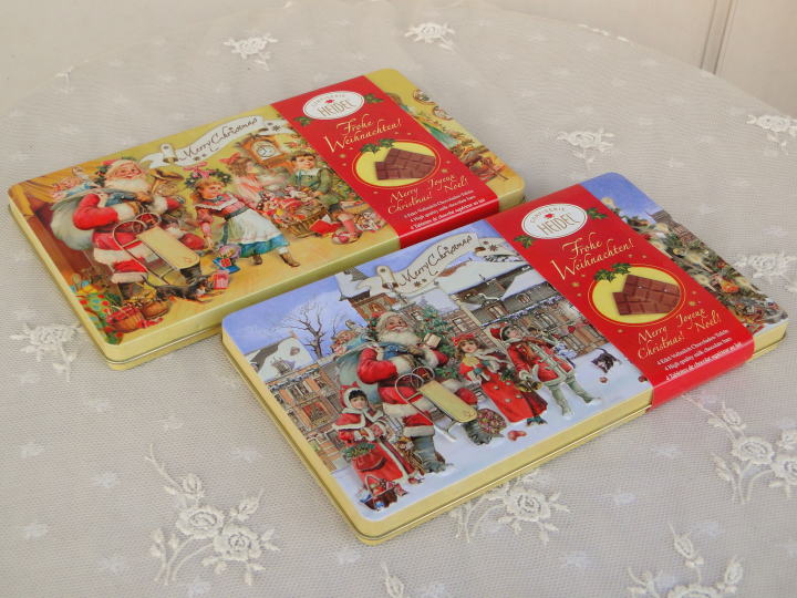 クリスマスの雑貨＞クリスマス・チョコレート＞クリスマスの季節に楽しいチョコレート♪ノスタルジックなノスタルジックなエンボス缶チョコ