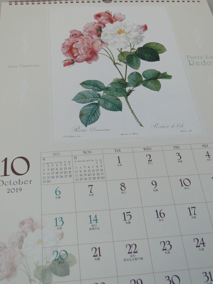 薔薇の雑貨＞2019年 ルドゥーテ・カレンダー（壁掛け）＞Pierre-Joseph Redoute Calendar＞「バラの画家」ルドゥーテの2019年カレンダー。バラの香り付きです。＞51.5×36.3cm
