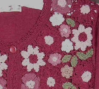 バドローズ　マーリア　水野　陽子　 ２００８年　オータムコレクション　＞　モティーフ・カーディガン　＞　前身頃は色とりどりの懐かしいモティーフ編み　＞　一つボタンで可愛らしく♪