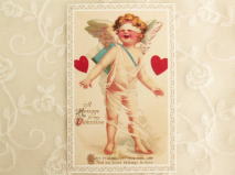 バレンタイン　ポストカード　天使とハート　ヴィクトリアンのステイショナリー