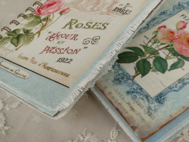 アンティーク風ステイショナリー＞フォトアルバム＞美しいバラの絵が描かれた布表紙のフォトアルバムです。アンティーク風の加工が施されています。